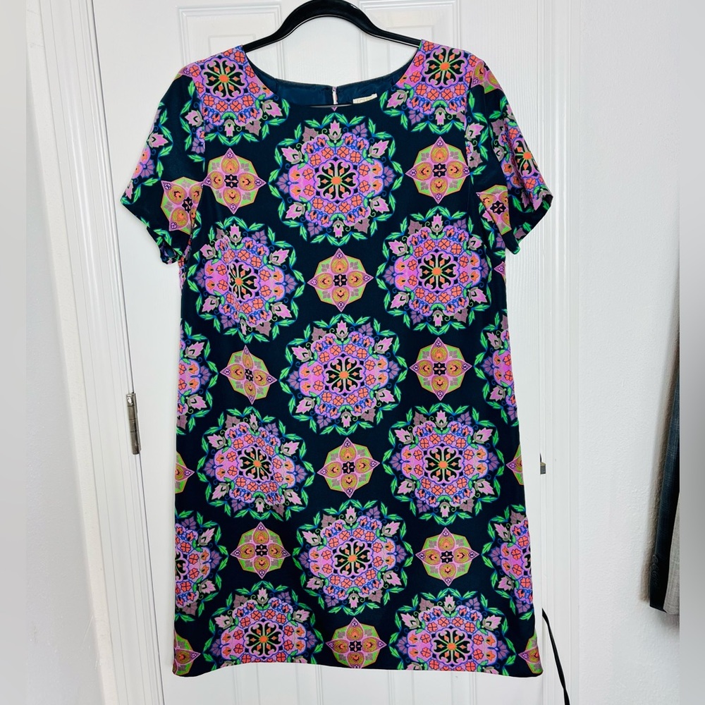 J crew factory lined a line pattern print a line short sleeve crew neck dress